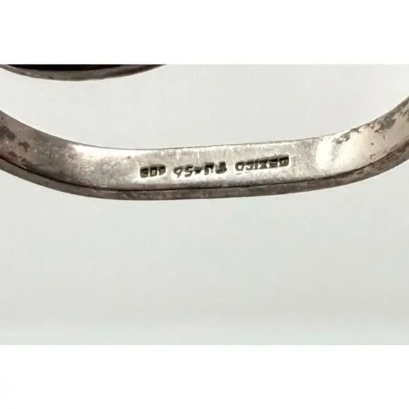 Vintage Mexico Silver Bangle Bracelet Inlaid Turquoise Onyx Stone Natural Unique - Picture 4 of 6